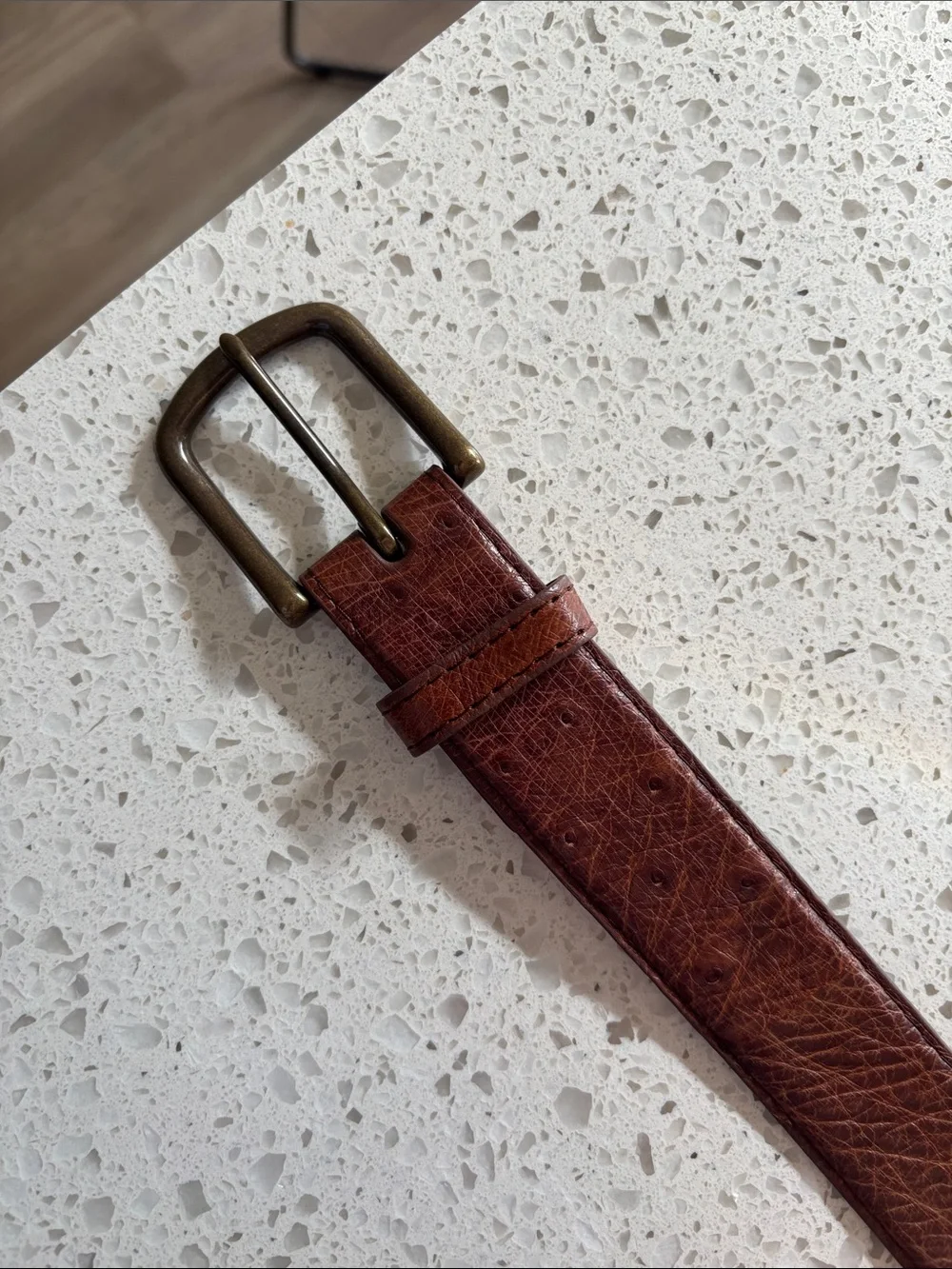 Tecovas Dark 42” ostrich Leather Belt with Brushed Silver Buckle